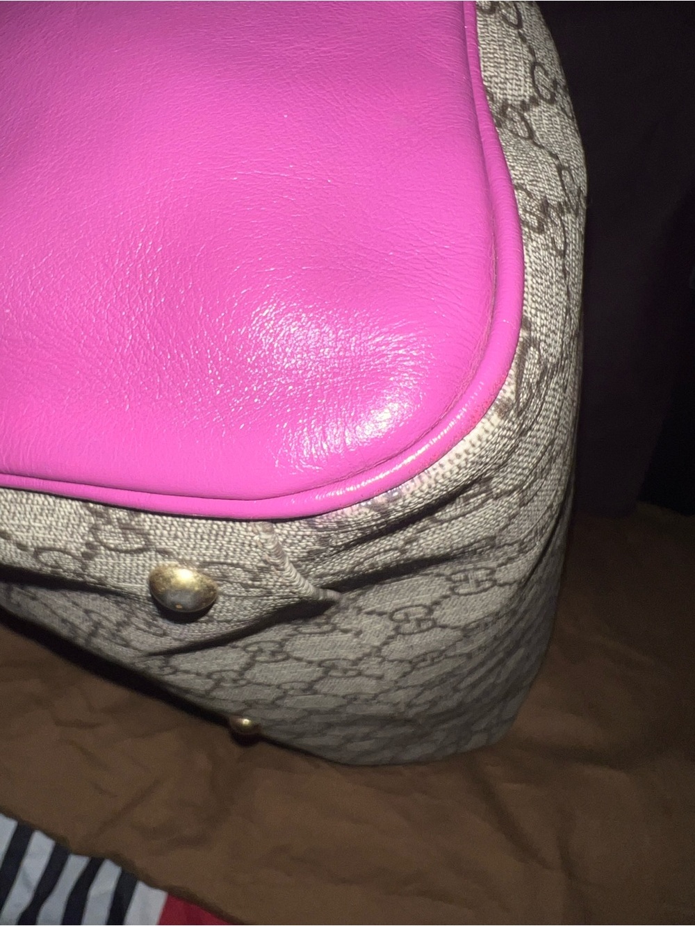 Gucci Beige GG Canvas Satchel with Pink Trim and Red 35 with strap - Picture 12 of 15